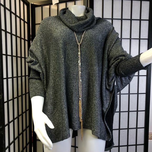 Alfani women lurex oversized knit cowl neck batt sleeves blouse, sz small - Picture 2 of 13